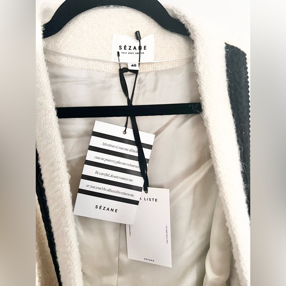 Rare NWT  Sezane Mike Coat Wrap Cardigan Sweater Black Cream Size 40 - Picture 6 of 13